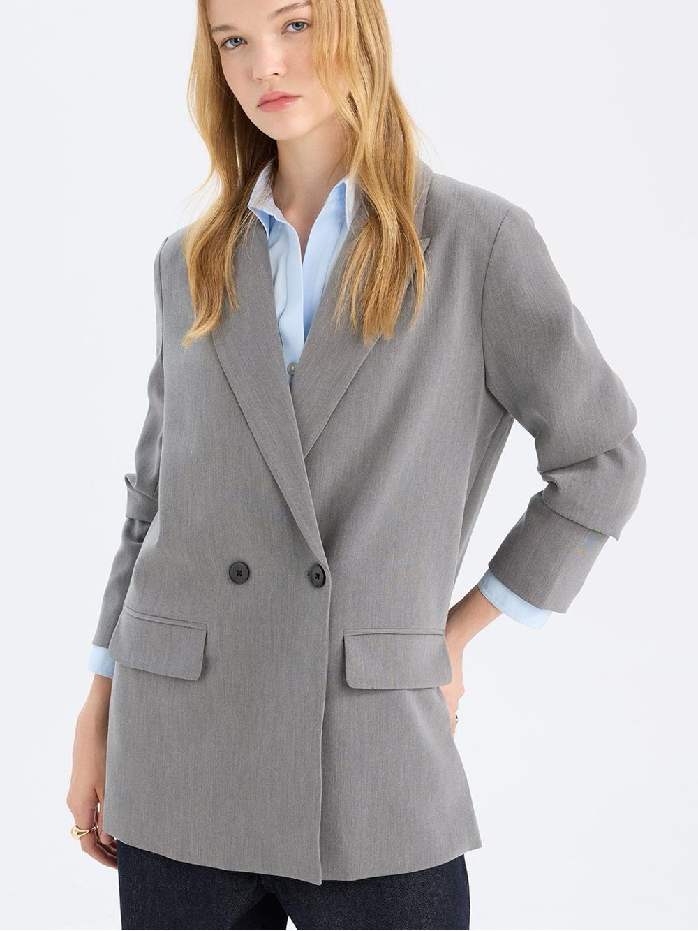 NWT Zara Double Breasted Boyfriend Blazer in Grey